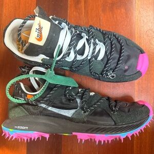 Off-White Black Sneakers with Pink & Green Accents